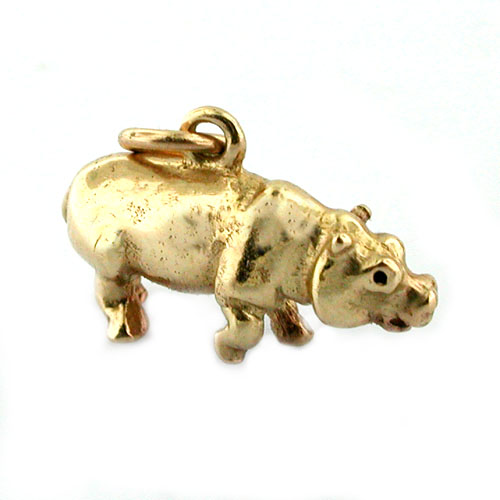 Hippopotamus Hippo Detailed 14K Gold Charm