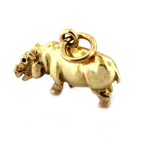 Hippopotamus Hippo Detailed 14K Gold Charm