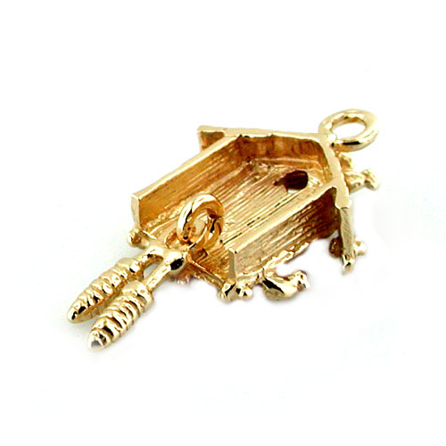 Cuckoo Coo Coo Clock Movable 14K Gold Charm