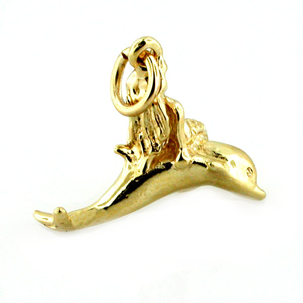 Mermaid Riding on a Dolphin 14k Gold Charm