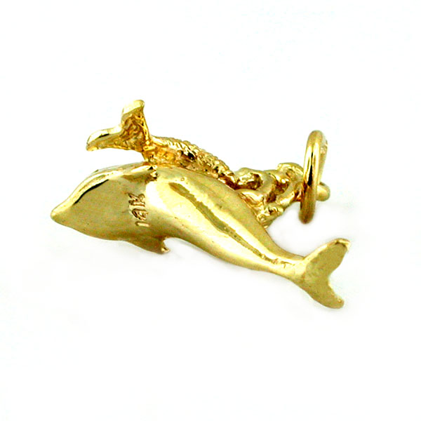 Mermaid Riding on a Dolphin 14k Gold Charm