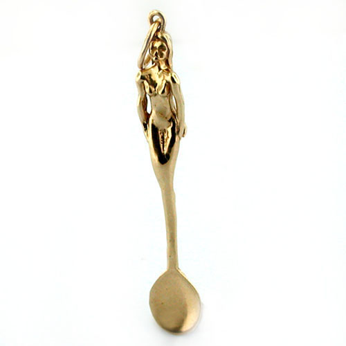 14k Yellow Gold Mermaid on a Spoon Pendant Charm