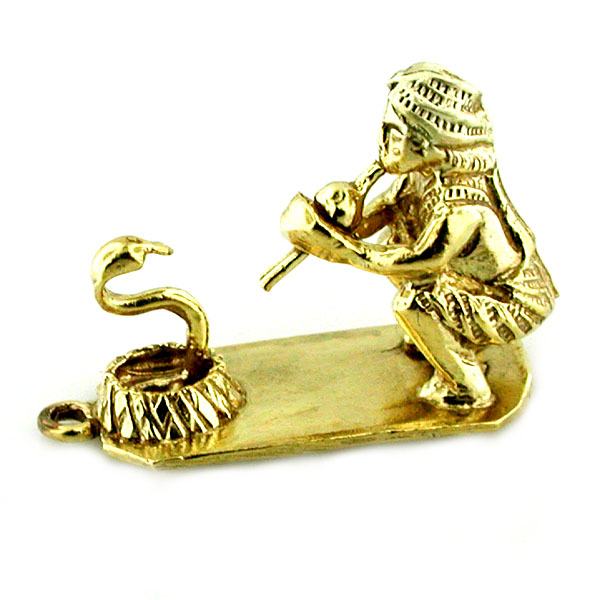Indian Snake Charmer 14k Gold Charm 