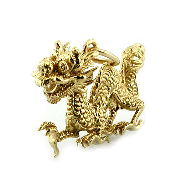 Figural Chinese Dragon 14K gold Charm Pendant
