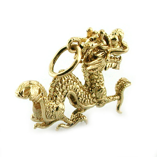 Figural Chinese Dragon 14K gold Charm Pendant