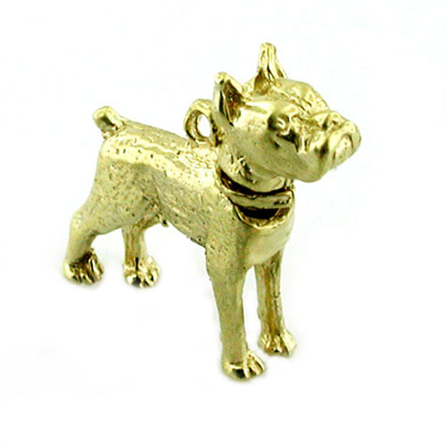 Movable Head Boxer 3D Dog 14k Gold Charm