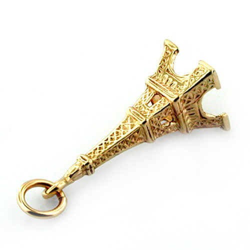 14K Gold Eiffel Tower Travel Charm Pendant - PARIS