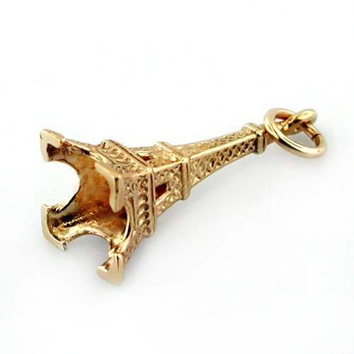 14K Gold Eiffel Tower Travel Charm Pendant - PARIS
