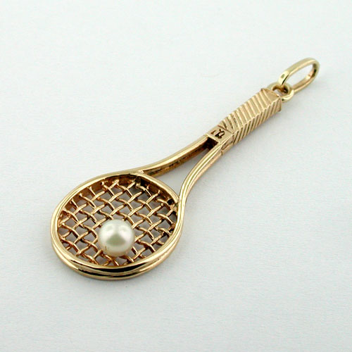 14K Gold Tennis Racquet Racket Vintage Charm Pendant