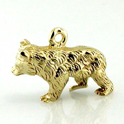 14k Gold Detailed Bear 3D Charm