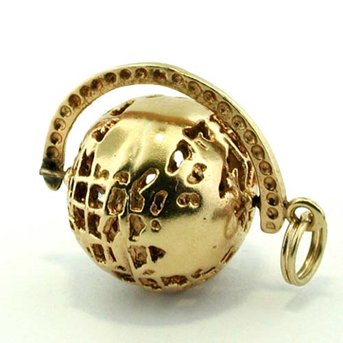 Vintage 14K Gold Spinning World Globe Map Planet Earth Charm Pendant 