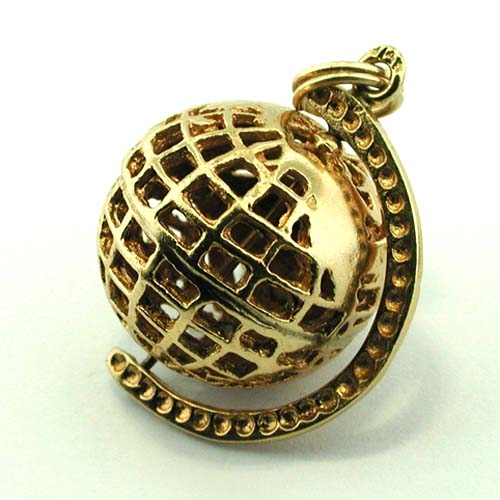 Vintage 14K Gold Spinning World Globe Map Planet Earth Charm Pendant 