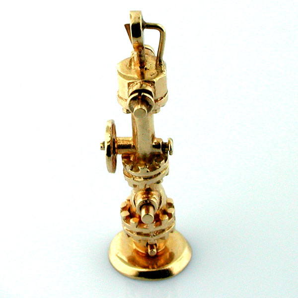 Antique Vertical Steam Engine Industrial Revolution Movable Vintage 14K Gold Charm