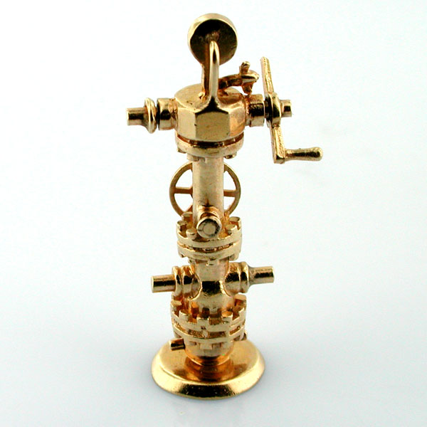 Antique Vertical Steam Engine Industrial Revolution Movable Vintage 14K Gold Charm
