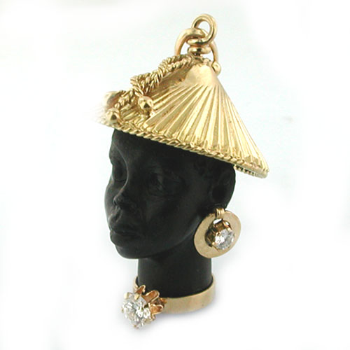 18K Gold Vintage Blackamoor Diamonds Charm Pendant