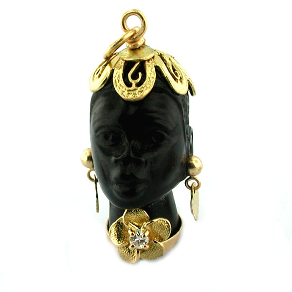 Vintage 18K Gold Blackamoor Diamond Charm Pendant