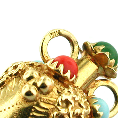 Jeweled Turquoise Coral Vase Vintage 18K Gold Charm 
