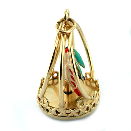 Vintage 14K Gold Spinning Love Birds Dankner Living Charm Mechanical Pendant