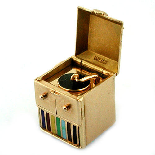 1950's Record Player Victrola Phonograph Stanhope Viewer Vintage 14k Gold Charm 