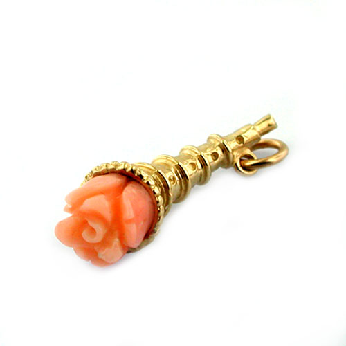 14k Gold Cornucopia Angel Skin Coral Rose Flower Charm