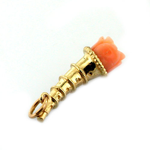14k Gold Cornucopia Angel Skin Coral Rose Flower Charm