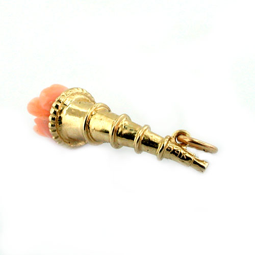 14k Gold Cornucopia Angel Skin Coral Rose Flower Charm