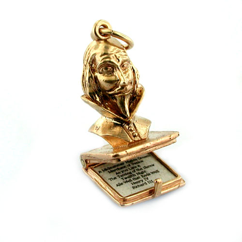 Rare The Works of Shakespeare 14K Gold Book Vintage Charm Pendant   