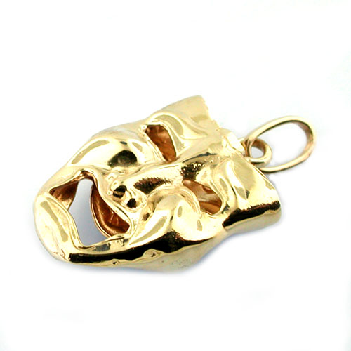 14K Gold Comedy & Tragedy Charm Pendant 