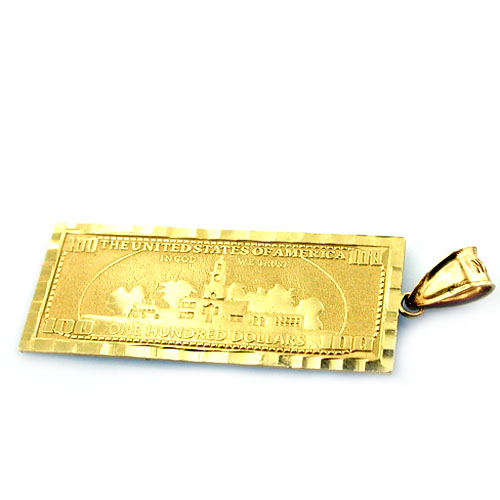 14K Gold $100 Dollar Bill Charm Pendant