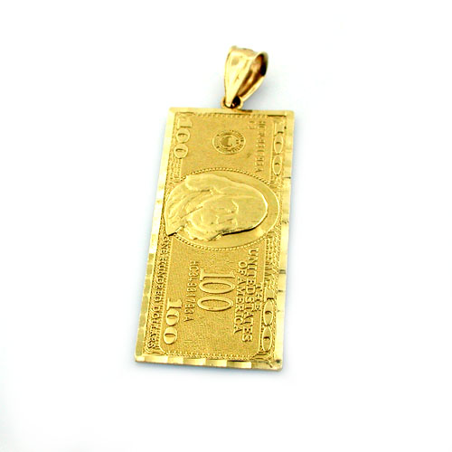 14K Gold $100 Dollar Bill Charm Pendant