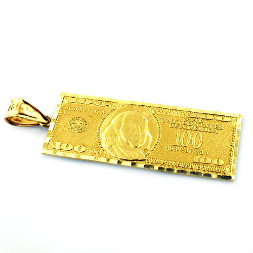 14K Gold $100 Dollar Bill Charm Pendant