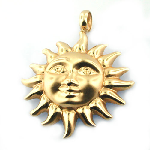 Sun Face Vintage 14K Gold Charm Pendant 