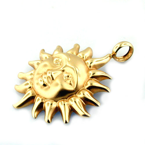 Sun Face Vintage 14K Gold Charm Pendant 