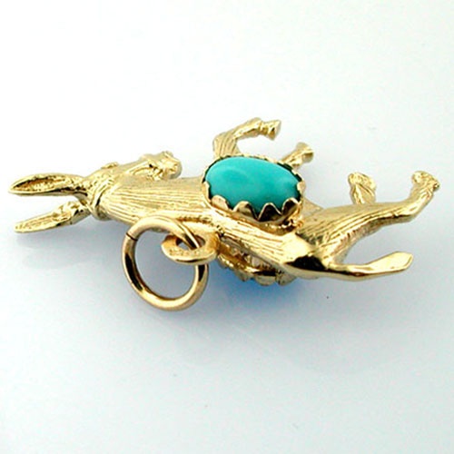 14k Gold Burro Mule Donkey Turquoise Charm Pendant