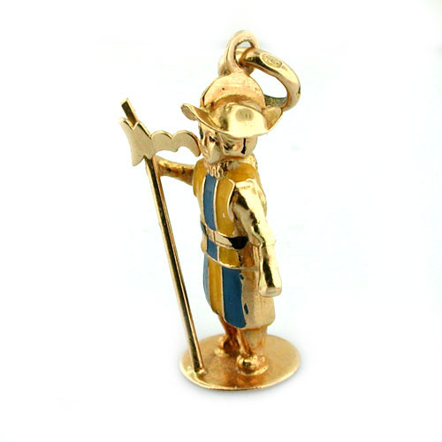  Swiss Vatican Guard Enamel 18K Gold Vintage Charm