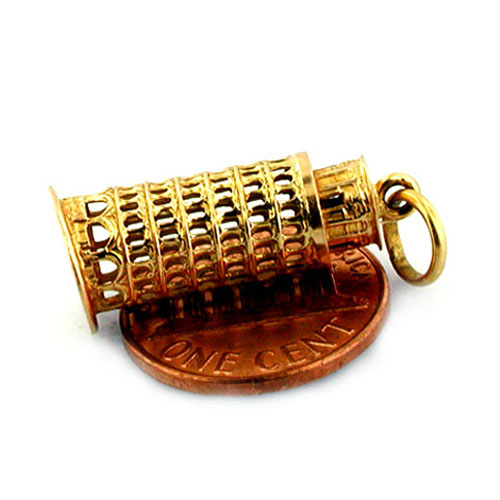 18K Gold Leaning Tower of Pisa Italy Vintage Charm Pendant