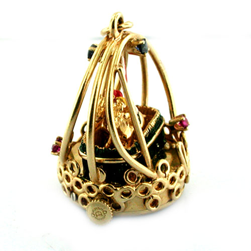 14K Gold Dankner Living Charm Mechanical Horse Racing Movable Vintage Pendant 