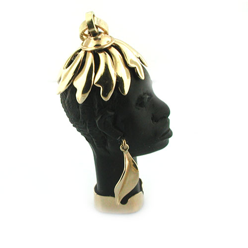 14K Gold Ebony Carved Blackamoor Vintage Charm Pendant