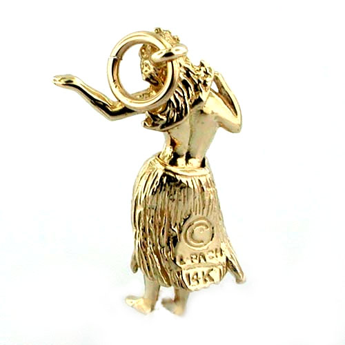 Movable Hawaiian Hula Girl Dancer 14K Gold Charm