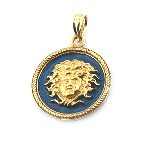 14k Gold Head of Medusa Enamel Charm Pendant