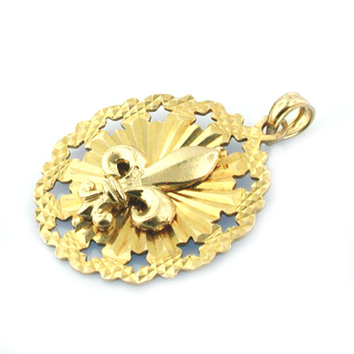 
14K Gold Fleur De Lis Vintage Pendant Charm
